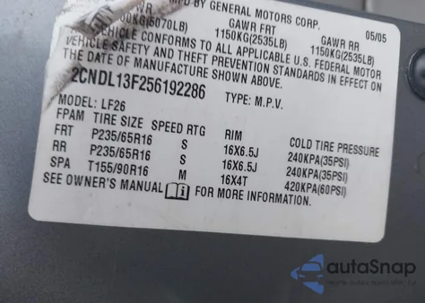 2005 Chevrolet Equinox Ls из США, поврежденный, VIN 2CNDL13F256192286